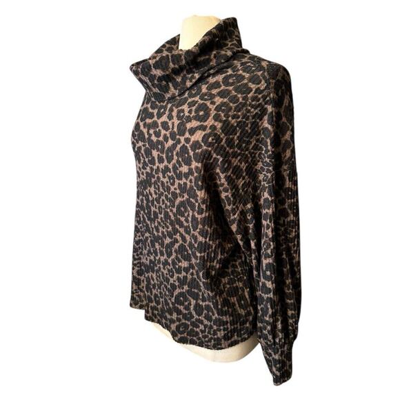 Sanctuary Animal Print Cowl Neck Brown Leopard Pullover Knit Top Sweater 1X - Picture 1 of 8